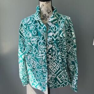 Croft & barrow linen blend lightweight green and white floral button up jacket
